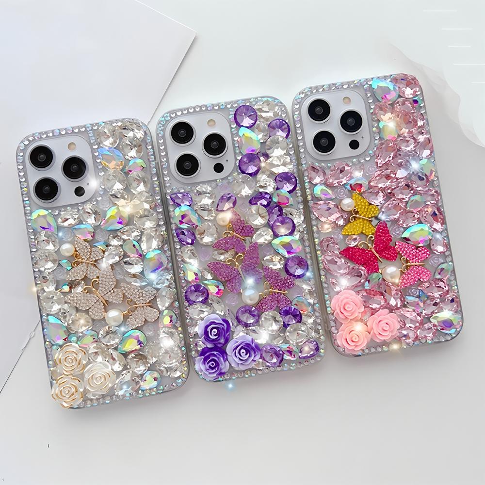 Чехол для телефона с блестками, стразами, бабочкой и розой для OPPO Realme 14 Pro Plus 14X 14T 13 12 Lite 4G 5G