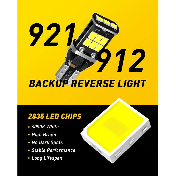 912 921 LED Bulb for Backup Light Reverse Lights High Power 2835 15-SMD Chipsets Error Free T15 906 922 W16W Bulbs, 6000K White, Exterior Light Bulbs