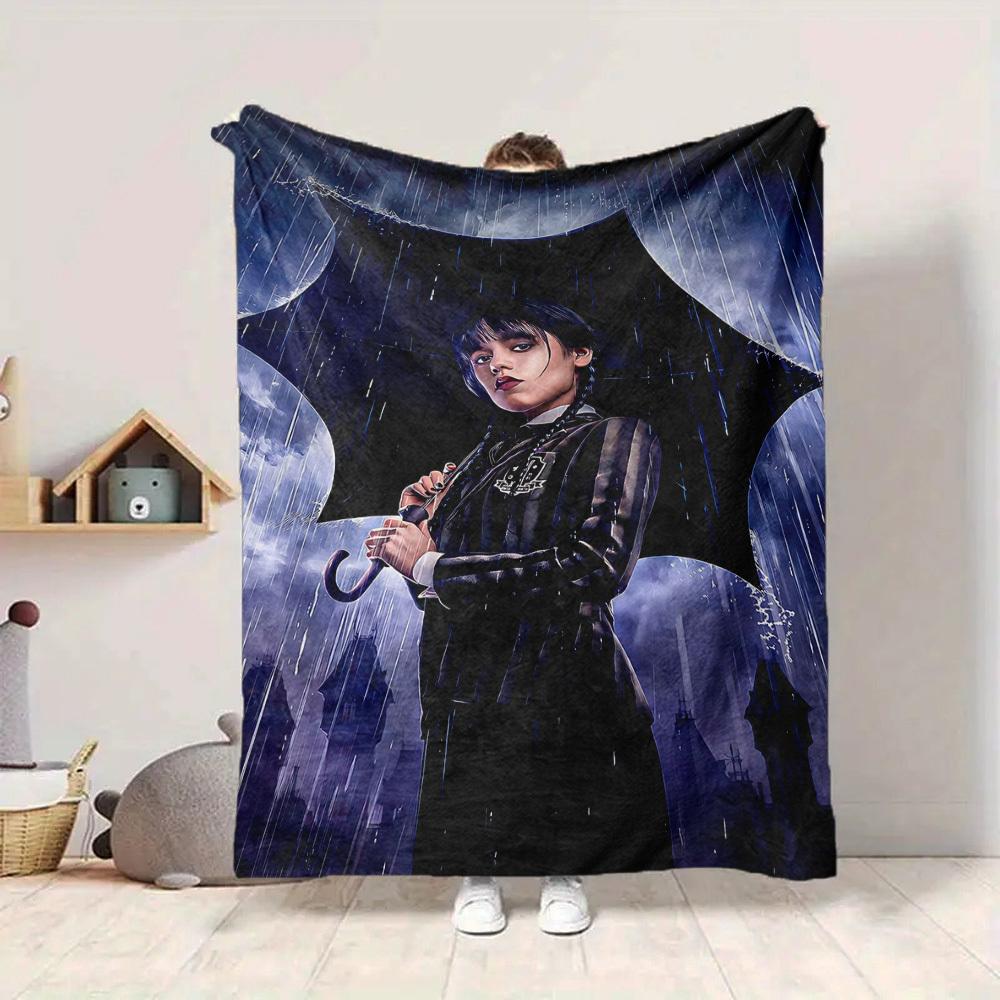 1pc Wednesday Flannel Throw Blanket HD Printed Lightweight Soft Warm All Season Blanket for Sofa, Bed, Travel, Camping Machine Washable