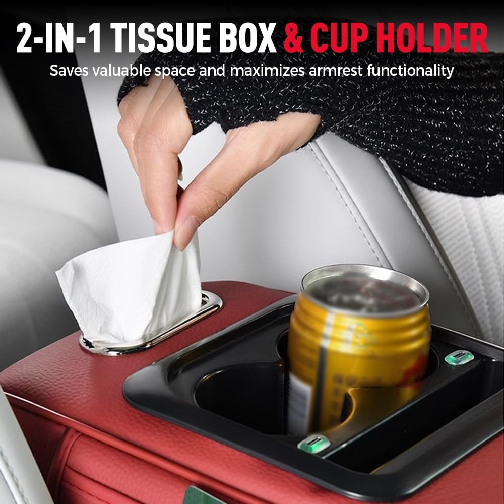 Multifunctional PU Leather Car Armrest Box Mat, 2026 New Universal Car Armrest, Durable Center Console Organizer for Family Travel, Portable Cars