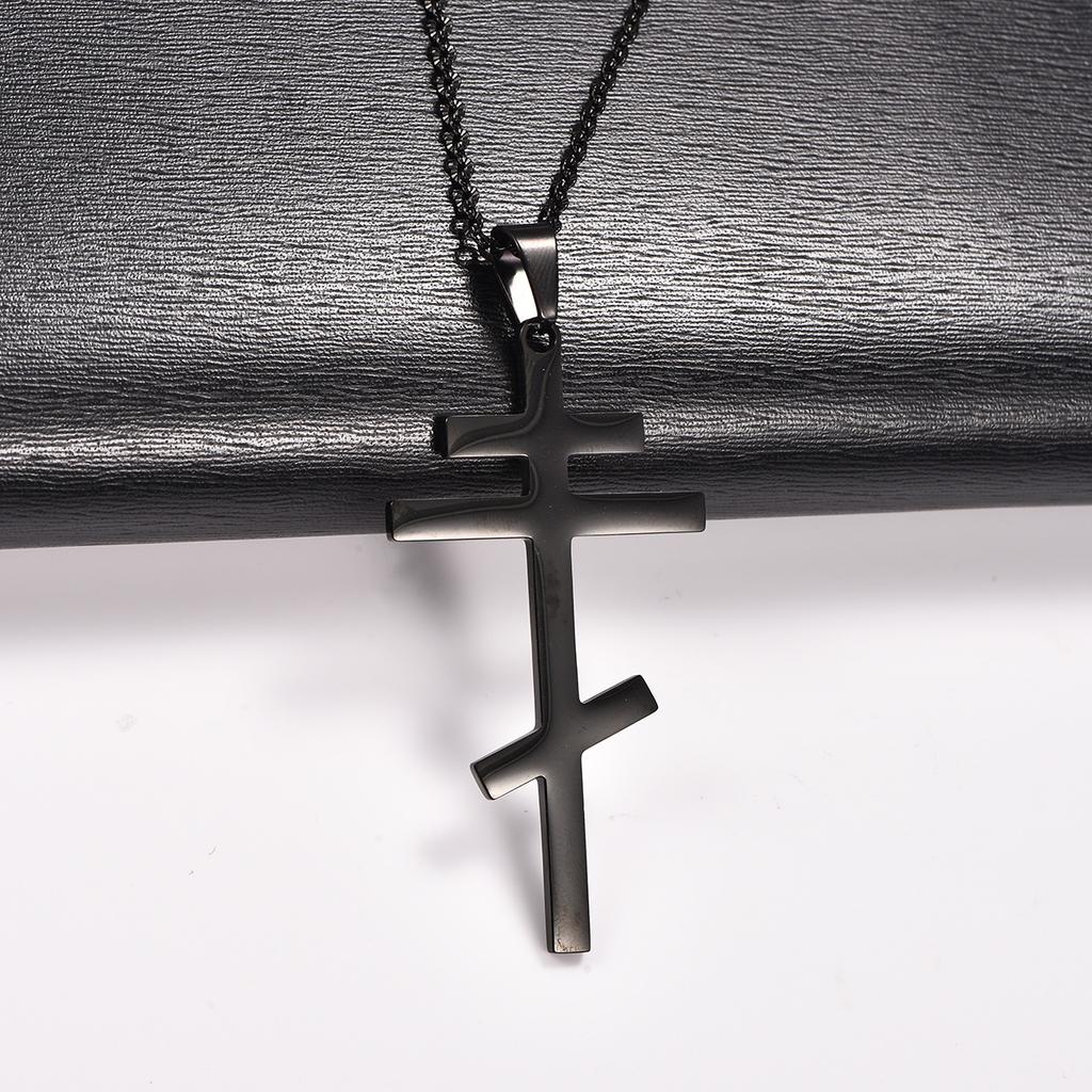 Stylish Stainless Steel Orthodox Cross Pendant Necklace for Women Men Religious Prayer Charms Chain Faith Metal Church Jewelry