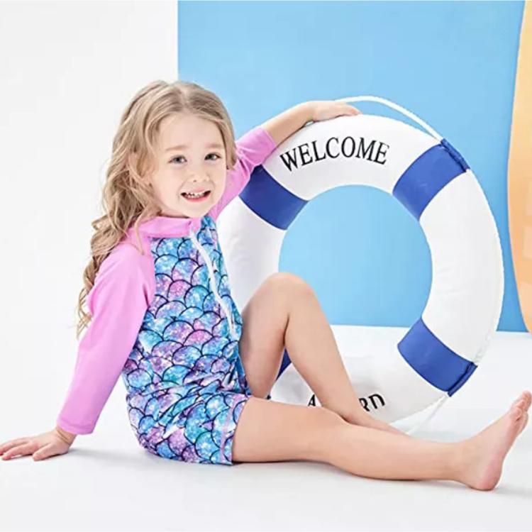 Купальник для маленьких девочек, цельный купальник с длинными рукавами, купальный костюм русалки с рыбьей чешуей, купальный костюм для маленьких девочек, пляжный рашгард