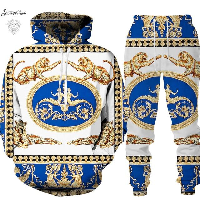 Animal 3D Print Men Hoodie Set Lion Brand Tracksuits Men Fashion Cool Hoodie Pants 2 Pcs Suit Personality Women Sweatershirt