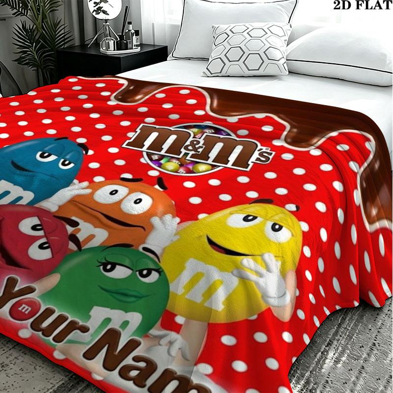 1PC M&M's Custom Name Patterned Flannel Blanket Suitable For All Seasons for Home Decor Warmth and Comfort Gifts Holiday Present