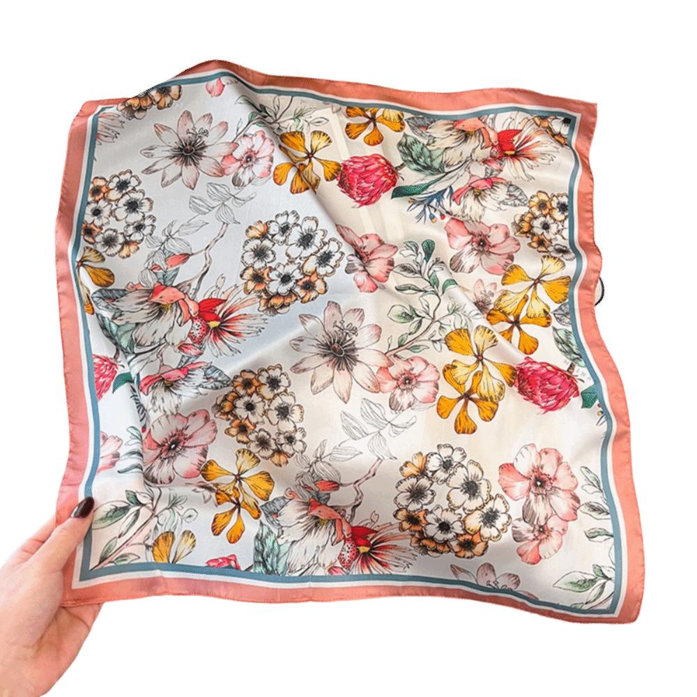 Floral Print Square Silk Scarf Luxury Neckerchief Scarf Hair Band Bandana Scarf Women