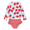 Baby Toddler Girls Rashguard Two Pieces Swimsuit Set Long Sleeve Strawberry Print Bathing Suits Ruffle Striped Bikini Bottoms Swimwear 1-6T