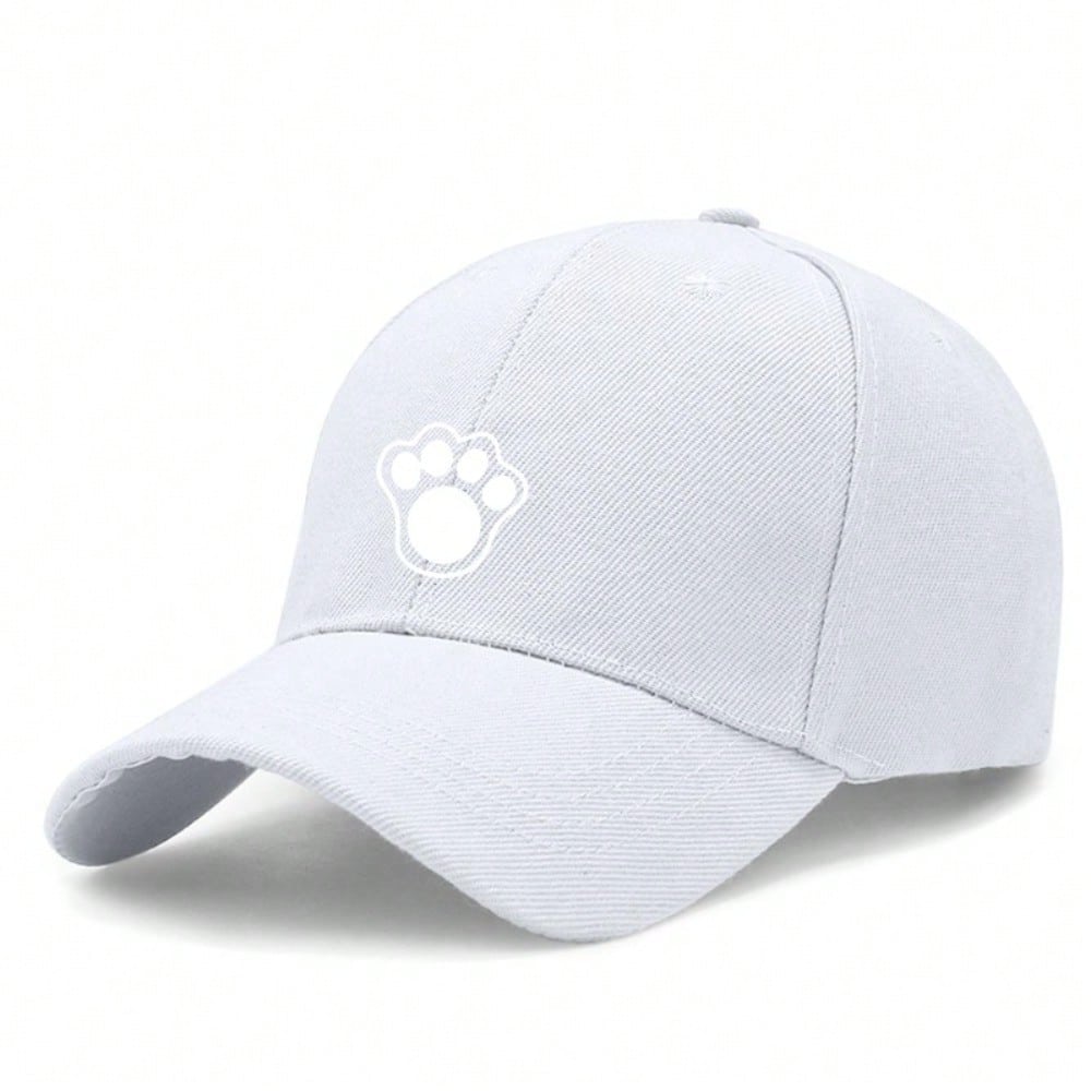 [Cute Paw Print Baseball Cap] Adorable Unisex Paw Print Light Beige Polyester Adjustable Breathable Curved Brim Hat, Pet Lover Gift for Daily Wear