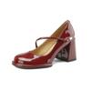 Vintage Mary Jane Single Shoes Women's 2025 New Thick Heel Light Mouth French Red Bridal High Heels Wedding Shoes