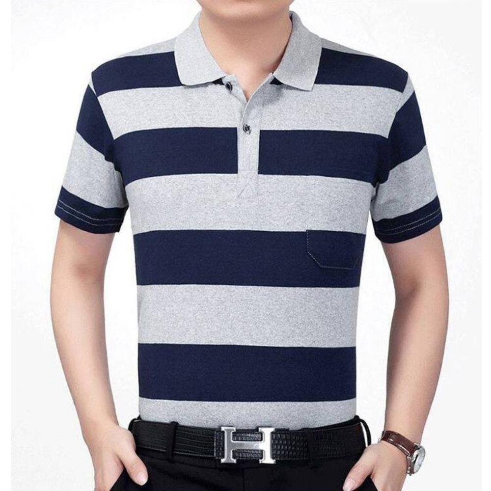 Рубашка поло с коротким рукавом, мужская футболка, свободная полосатая рубашка поло для мужчин, летняя рубашка