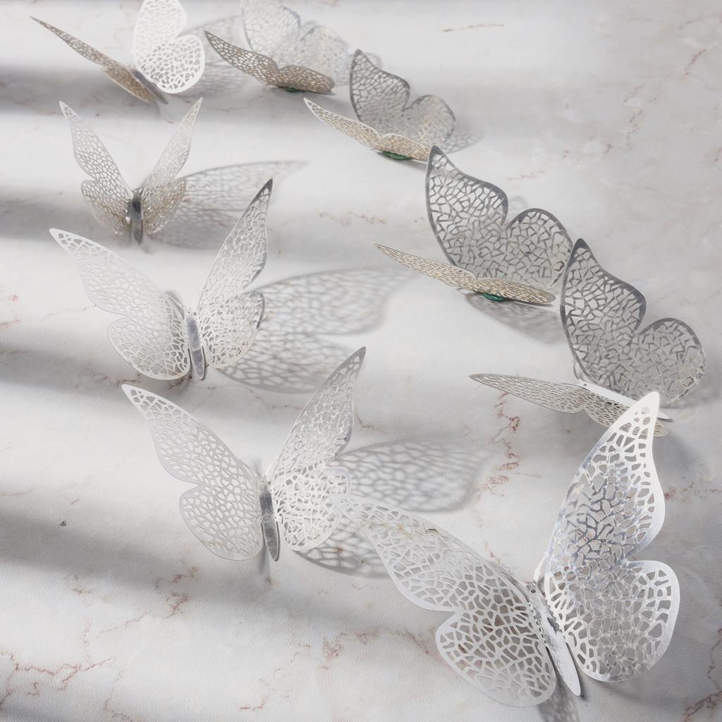 12 Pcs 3D Hollow Wall Stickers Butterfly Fridge for Home Decoration New