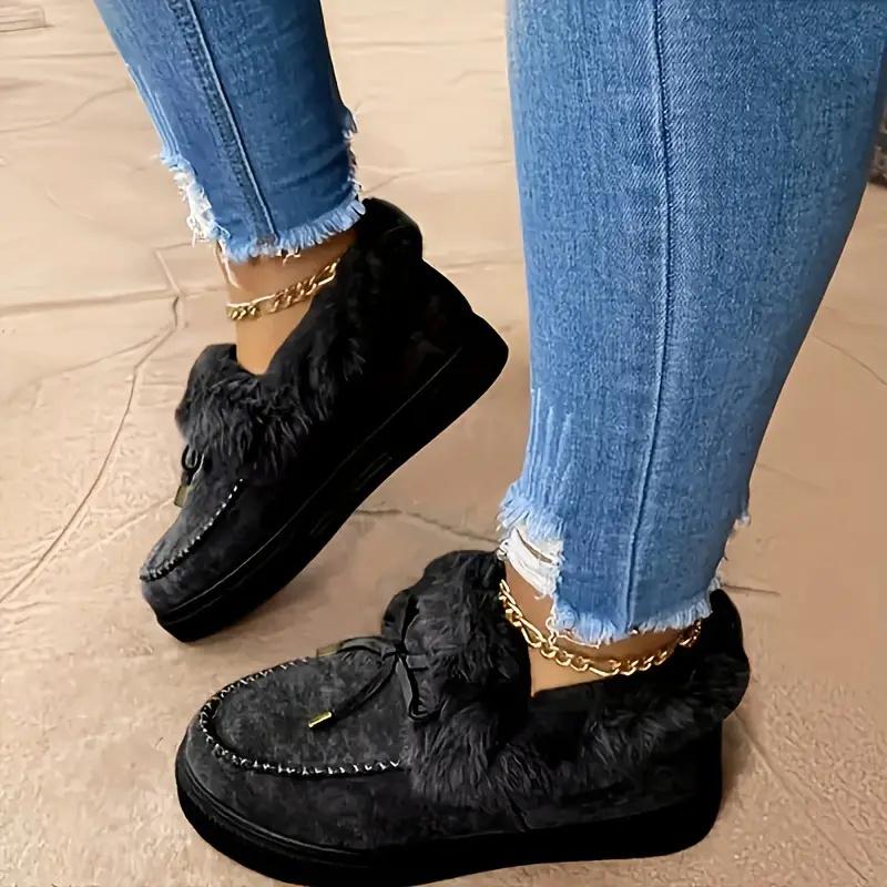 Women Boots Winter Solid Color Furry Cotton Shoes for Women Plush Warm Snow Boots Ladies Comfortable Casual Flat Ankle Boots