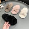 Зимние Новые Детские Шлепанцы с Открытым Носком Однотонные Универсальные Для Девочек Домашние Хлопковые Туфли Модные Теплые Пушистые Детские Меховые Тапочки Мягкие