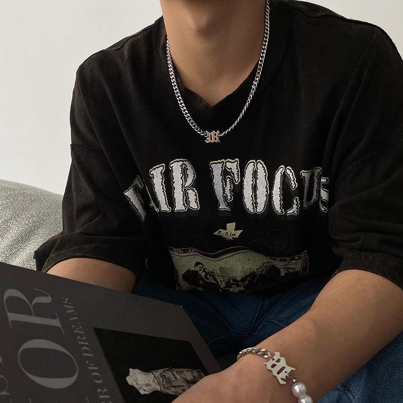 Men's Hip-Hop M Pendant Necklace: Trendy Cuban Chain In Titanium Steel, Stylish and Minimalist Design.