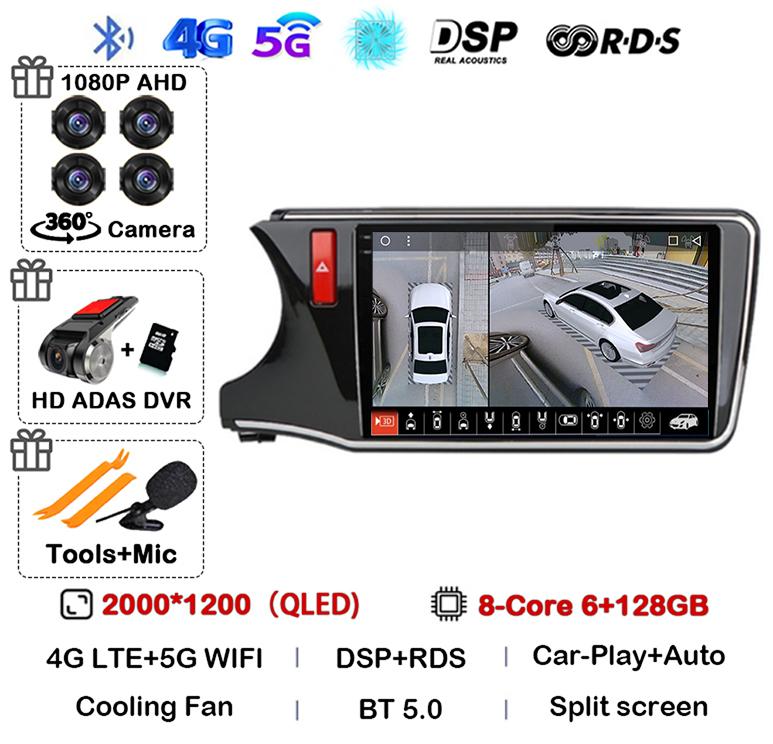 Android 14 Carplay Auto For Honda CITY 2014 2015 2016 2017 2018 2019 Car Radio Multimedia Stereo Player Navigation GPS 4G+WIFI