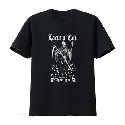 Lacuna Coil Футболка с артом группы Черная Все размеры от S до 5XL Дизайн 'Восстание из Апокалипсиса' с Жнецом Луной Черепами
