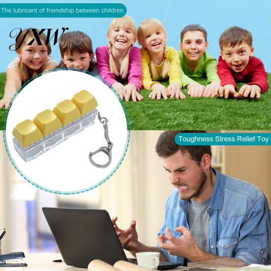 Clicking Stress Reliever Mechanical Keyboard Fidget Keychain Anxiety Relief Portable Travel Quiet Clicker Kids Adults 4 Keys Sensory Keycap Toy Gadget