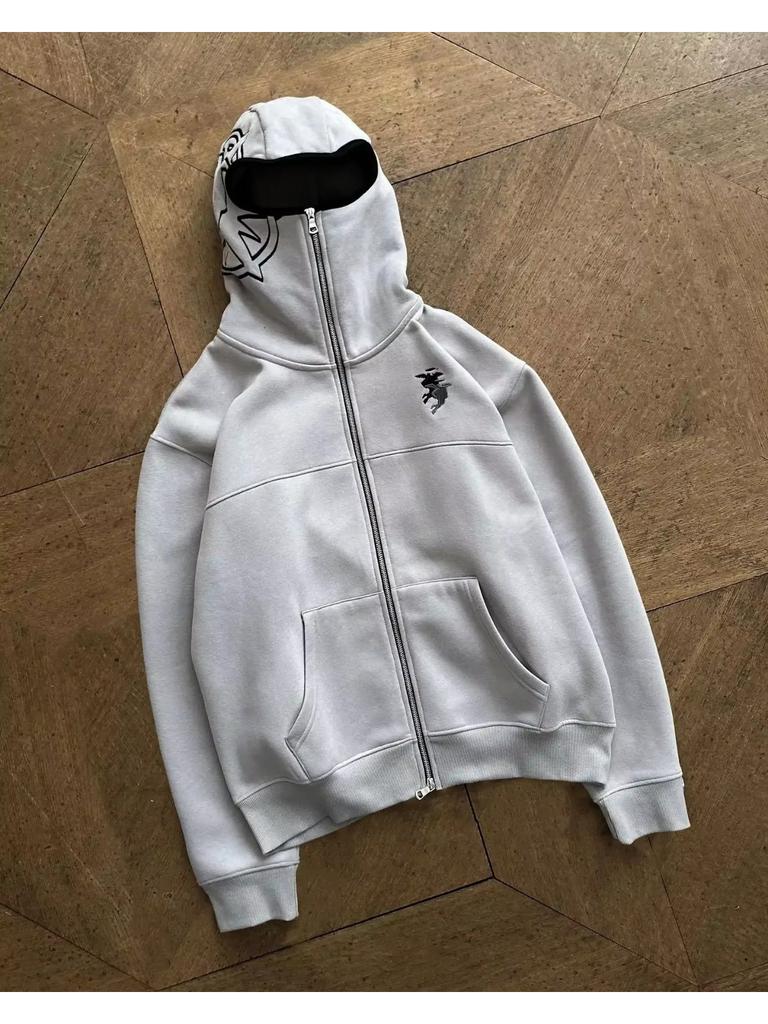 Divin Vintage Washed Zip Hoodie Y2K Jacket Mens Rock Hip Hop Patchwork Вышитая Толстовка Oversize Hoodie с длинным рукавом