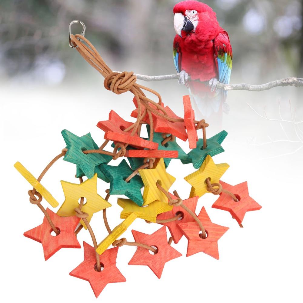 Bite Resistant Wood Star Chewing Toy Colorful Design Parrot Wood Toy For Small Parrots