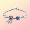 Стиль SS925 Серебряное сердце голубого океана Тема Духовный браслет с бусинами «Ловец снов» Прекрасные подарки для женщин с тканевой сумкой