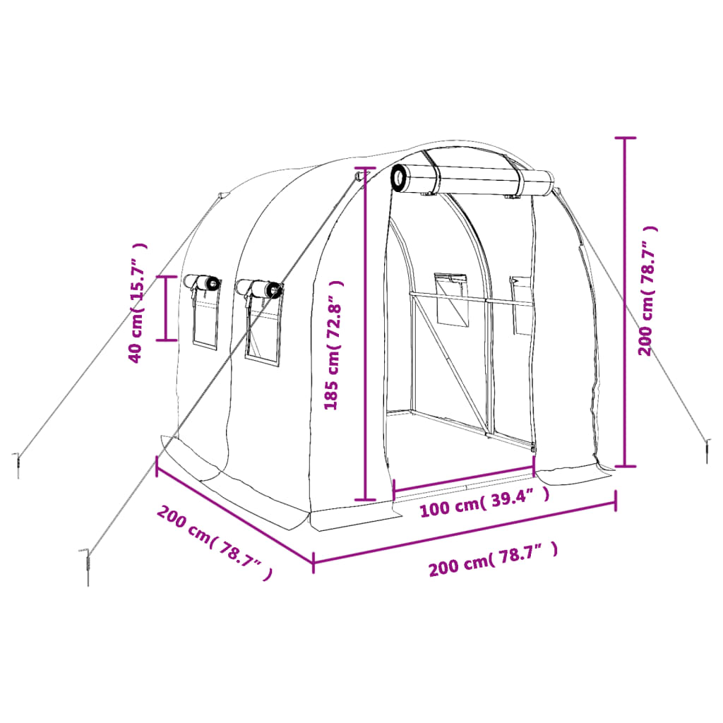 Green Greenhouse with Steel Frame 4 m² 2x2x2 m