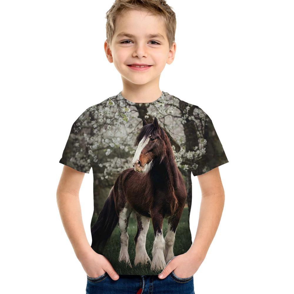 Детская одежда, футболка с изображением лошади для девочек, 19 цветов, одежда для маленьких мальчиков, 3d футболка для мальчиков, детская футболка для детей от 9 до 12 лет, корейская