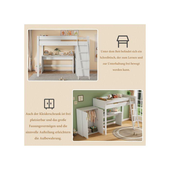 Lit enfant - MUVOE - 90x200 - Bois massif - Blanc - Multifonctionnel