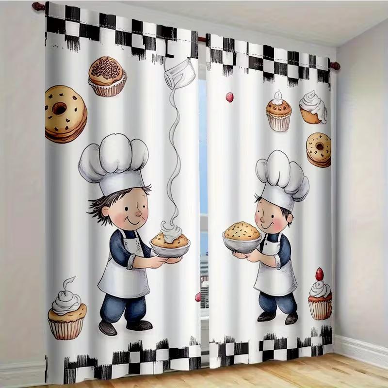 2 шт. штор с принтом «Маленький повар», подходят для украшения спальни, гостиной, кухни, домашнего декора, украшения окна