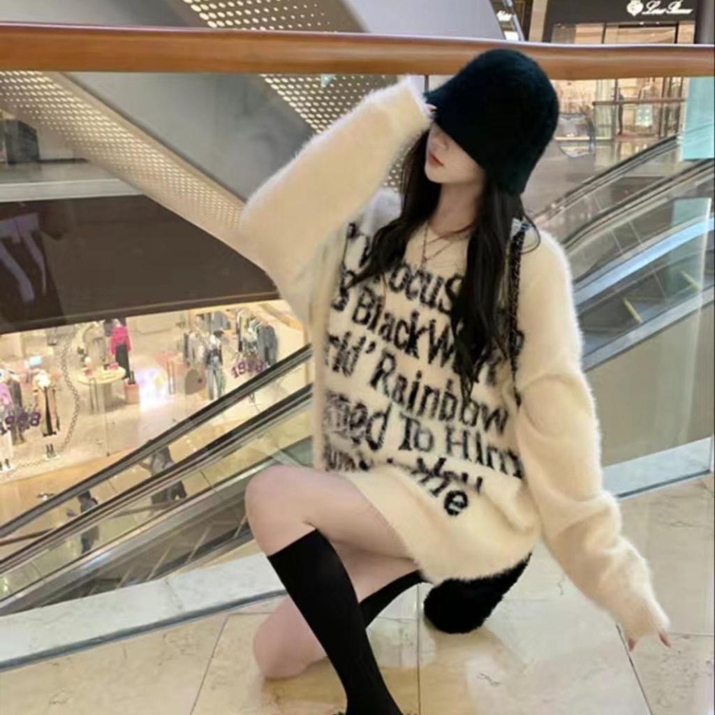 Свитер Tide из американской норки: Женский свободный вязаный пуловер на осень/зиму