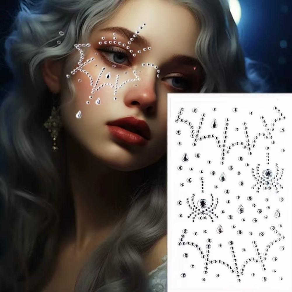 2PCS Shiny Halloween Stickers Spider Pattern Facial Crystal Stickers Stage Makeup