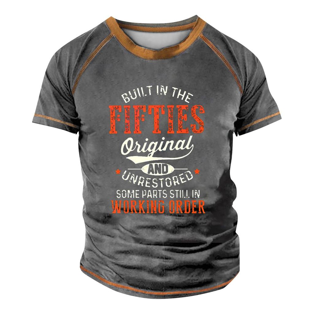 Men's Raglan T-shirt Retro Short Sleeve Round Neck Letter Printing Tops