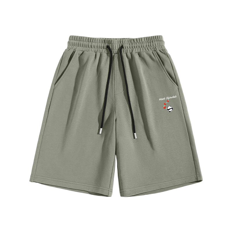 MARK FAIRWHALE Men's 230G Heavy Cotton Bear Print Sports Shorts
