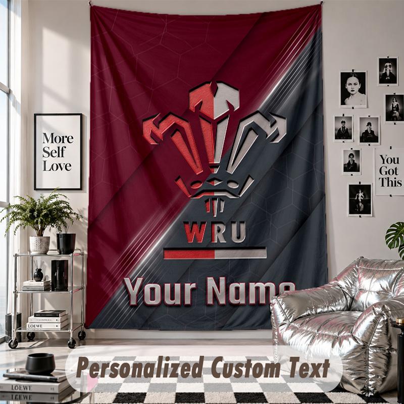 Wall Hanging Tapestry With Custom Name & Text, Wales Rugby Decorative Tapestry For Bedroom