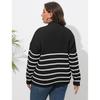 Женский осенне-зимний свитер большого размера в полоску в стиле пэчворк с полувысоким воротом на молнии