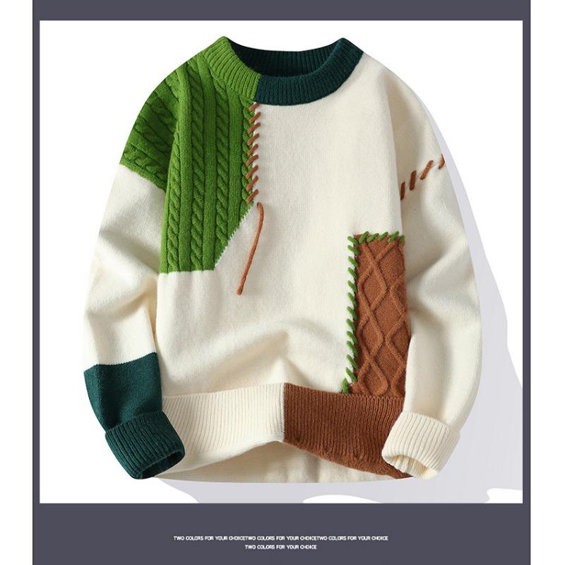 Loose Fit Japanese Style Color Block Thick Knit Sweater Unisex