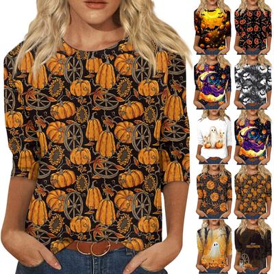 Женская модная повседневная свободная футболка с круглым вырезом и рукавами 3/4 с принтом, женский топ