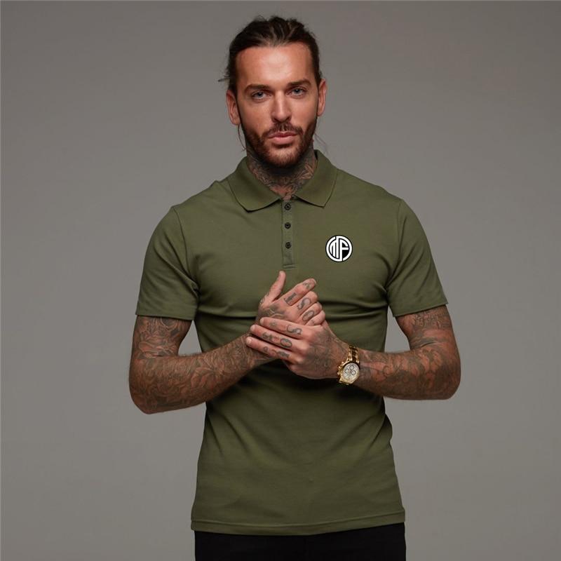 Muscleguys Летняя новая мужская дышащая рубашка поло с короткими рукавами и лацканами в деловом стиле