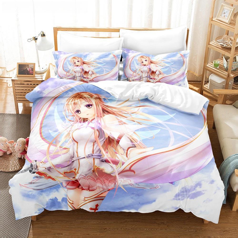 Sword Art Online Bedding Collection 3D Anime Print Polyester Quilt Cover Pillowcases Queen King For Kids Gift Anime Duvet Cover Collections