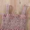 Baby Summer Jumpsuit Outfit Solid Color Ruched Toddler Girl Casual Sleeveless Suspender Rompers and Headband