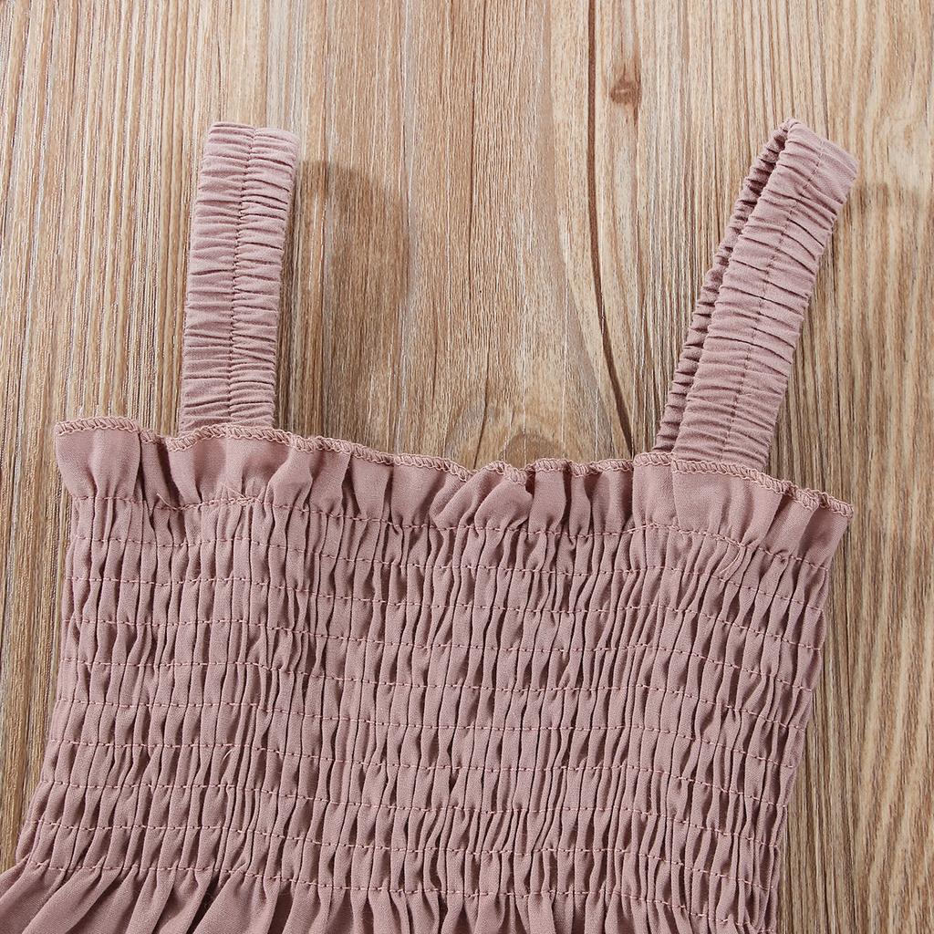 Baby Summer Jumpsuit Outfit Solid Color Ruched Toddler Girl Casual Sleeveless Suspender Rompers and Headband
