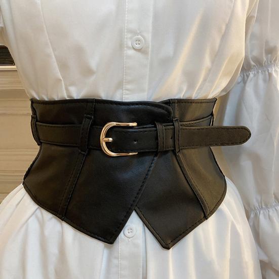 Women Girdle Solid Color Imitation Leather Waist Belt Adjustable Length Waist Belt Dresses