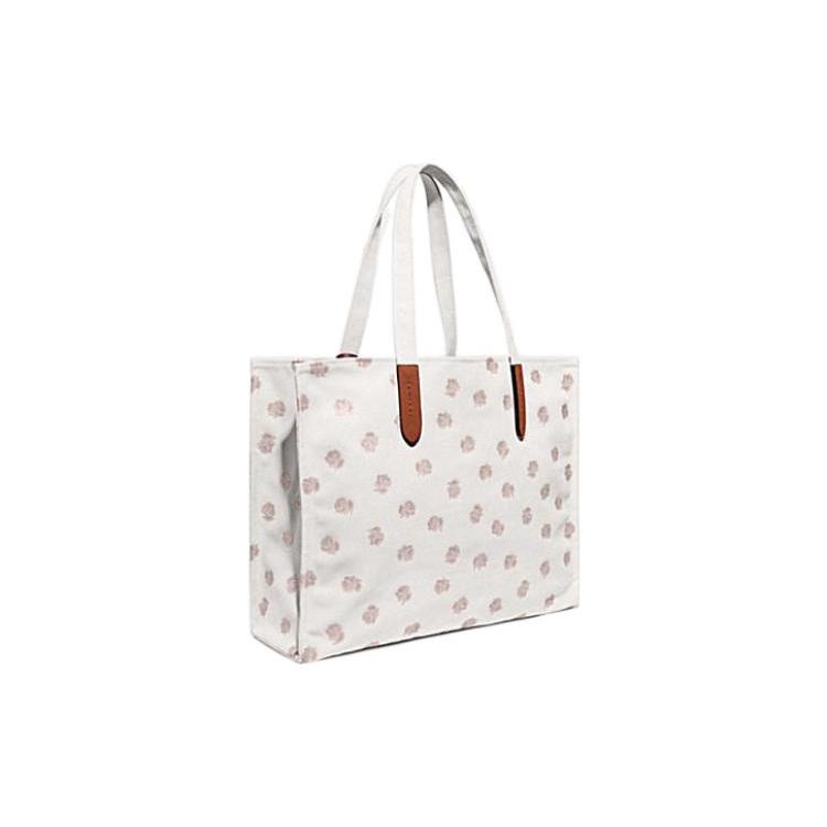 New COACH Recycled Canvas With Recycled Leather Canvas Bag, One Shoulder Handbag Large Women's White CF926-LHCAH