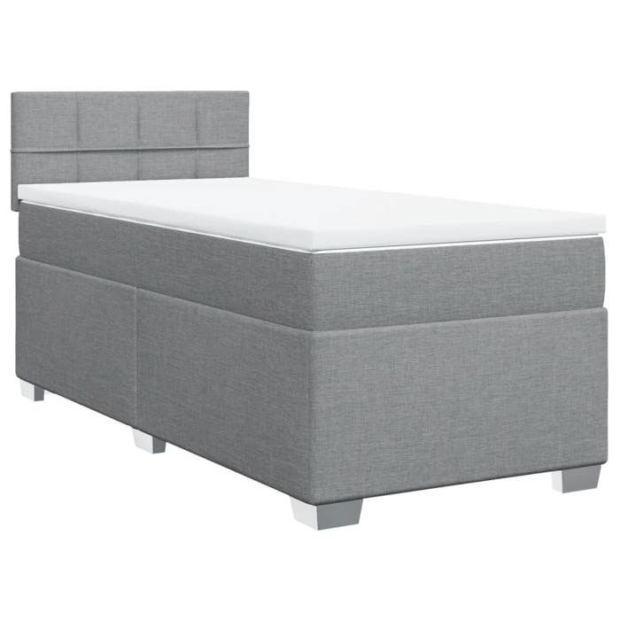Cadre de lit avec matelas - 80x200 cm - Tissu gris clair - Housse amovible - Ressorts ensachés