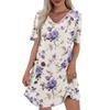 Women's Summer Fashion Casual V-Neck Floral Print Short Sleeve Pocket Dress