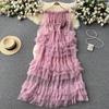 French Ruffled Mesh Cake Dress Women's Waist Thin Temperament One-shoulder Super Fairy Long Dress