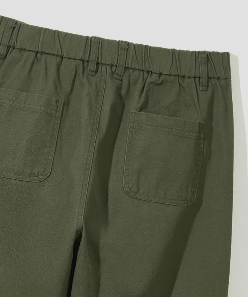 AGOD Wide Big Pocket Cotton Cargo Elastic Pants [Khaki]