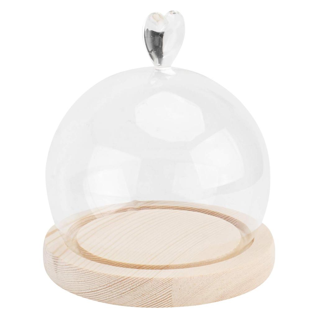 EXCEART Glass Display Cover with Wooden Base, 4.7x4.7x4.7 Inch, Preserved Flower Storage, Eternal Flower Cover for Food Protection and Display