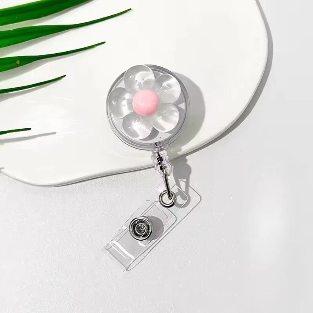 Transparent Worker ID Card Pull Buckle Cute ID Card Badge Holder Clip Floral Badge Reel For Women