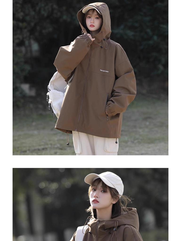 Unisex Water-Repellent Retro Windbreaker Jacket for Couples - Casual, Loose, Spring/Autumn Outdoor Wear