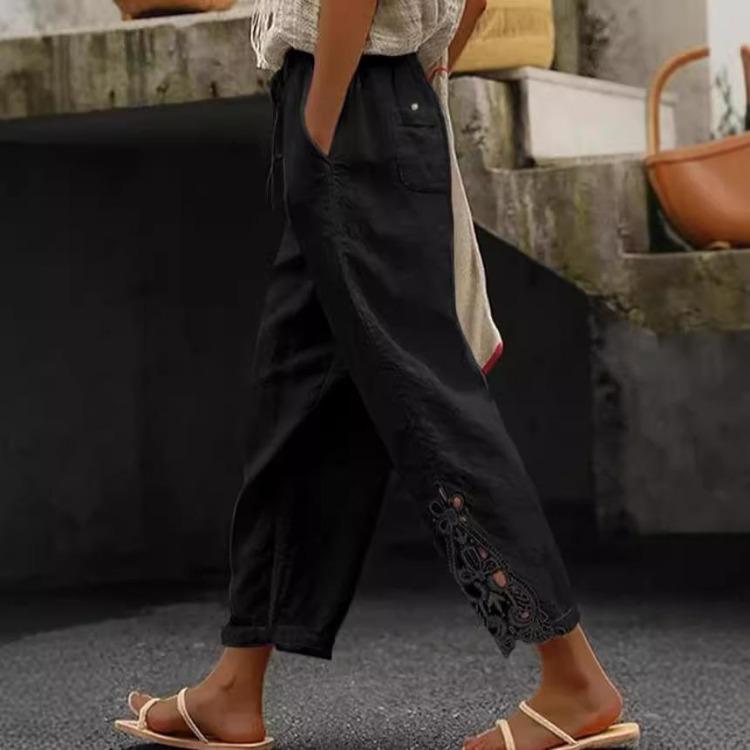 Белые Повседневные Брюки для Женщин Свободного Кроя Эластичный Пояс Дышащие Летние Брюки с Боковым Вырезом Различные Цвета