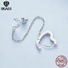 Bisaer Натуральное серебро 925 пробы в форме сердца, зажимы для ушей-цепочки для женщин, эффектные свадебные элегантные серьги